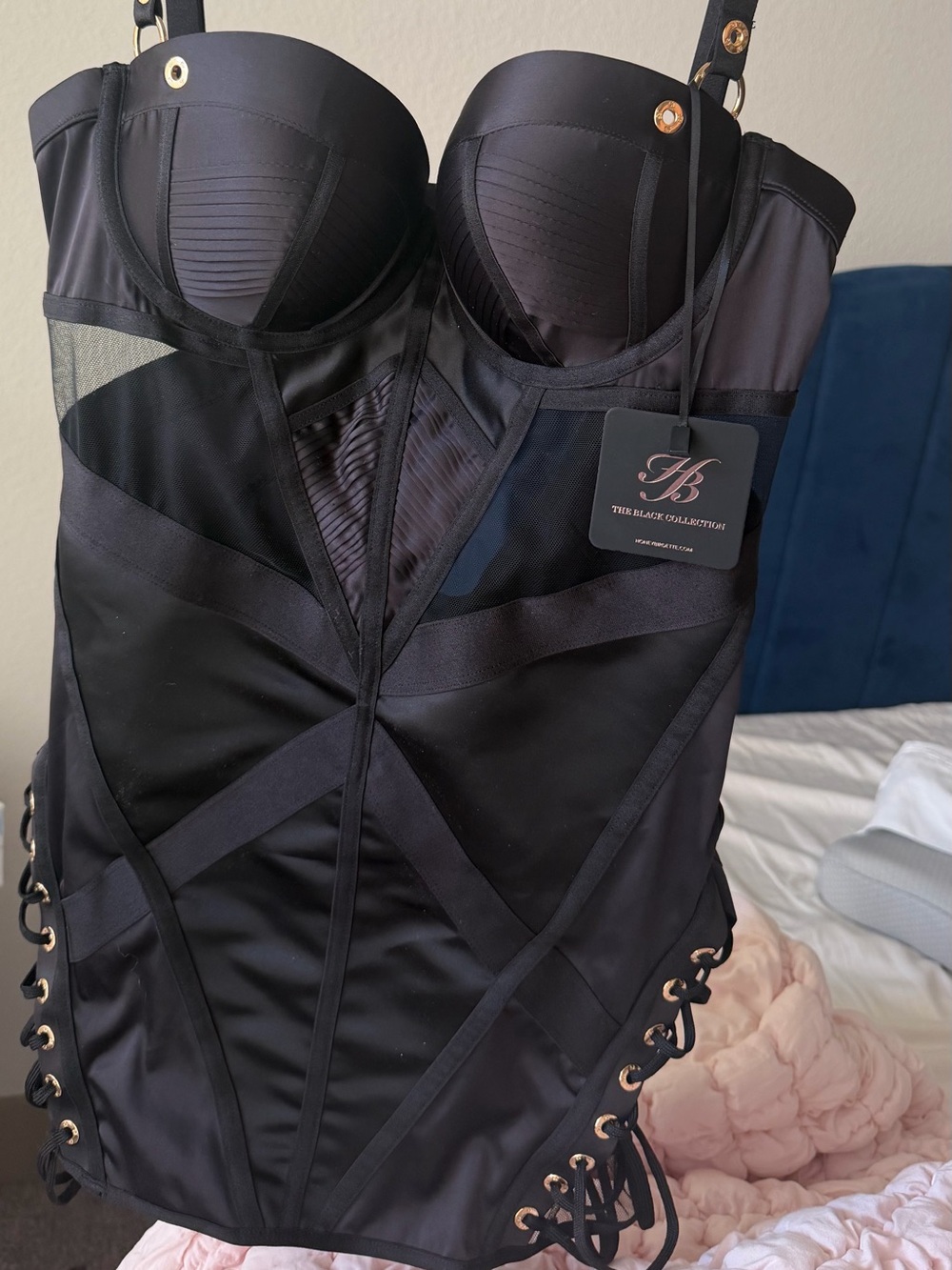 Honey Birdette Black Lace-Up Corset Mini Dress